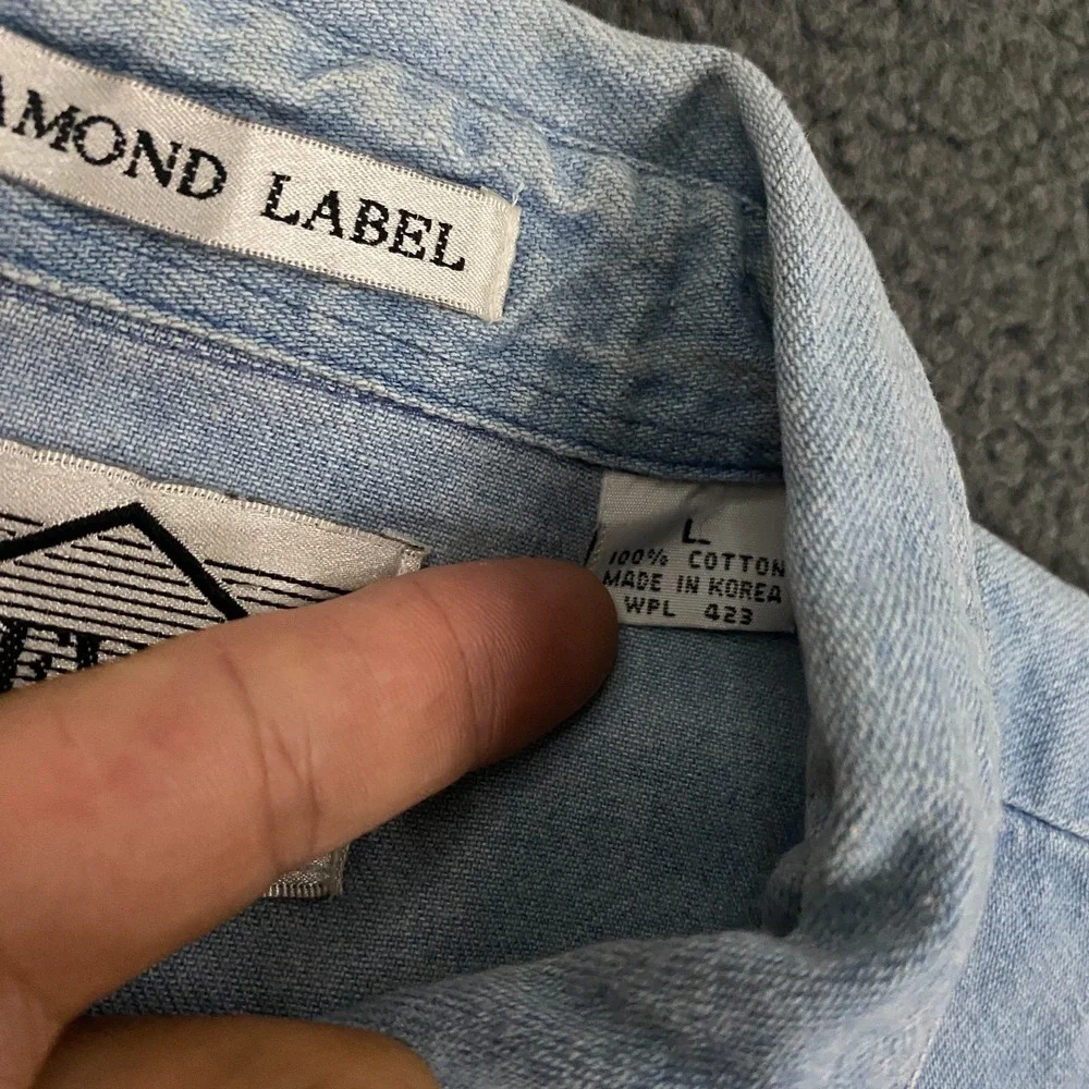 Levis Denim Western Shirt Mens Large Pearl Snap Diamond Label Blue Jean Vintage
